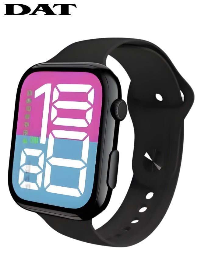 DAT Kids LED Digital Watch with Big Color Display, Soft Silicone Strap, Fun Multi-Color Bands, Adjustable Fit 159–230mm (Square 46×39.3mm) - Image 1